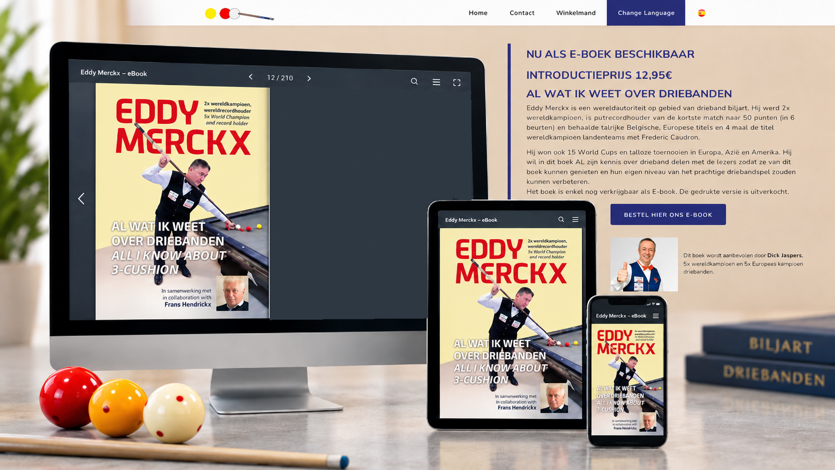 E-book All I know about three cushion on computer, tablet and phone